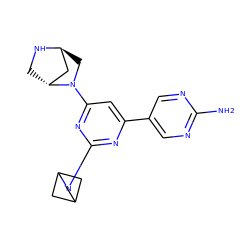 Nc1ncc(-c2cc(N3C[C@H]4C[C@H]3CN4)nc(N3CC4CC3C4)n2)cn1 ZINC000653680471