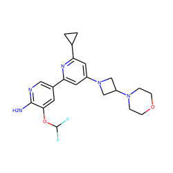 Nc1ncc(-c2cc(N3CC(N4CCOCC4)C3)cc(C3CC3)n2)cc1OC(F)F ZINC000653681057