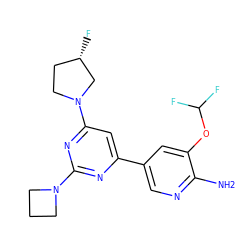 Nc1ncc(-c2cc(N3CC[C@H](F)C3)nc(N3CCC3)n2)cc1OC(F)F ZINC000653667726