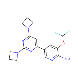 Nc1ncc(-c2cc(N3CCC3)nc(N3CCC3)n2)cc1OC(F)F ZINC000653760502