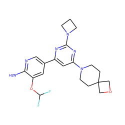 Nc1ncc(-c2cc(N3CCC4(CC3)COC4)nc(N3CCC3)n2)cc1OC(F)F ZINC000653755620