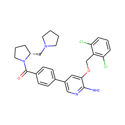 Nc1ncc(-c2ccc(C(=O)N3CCC[C@@H]3CN3CCCC3)cc2)cc1OCc1c(Cl)cccc1Cl ZINC000038751047