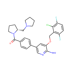 Nc1ncc(-c2ccc(C(=O)N3CCC[C@@H]3CN3CCCC3)cc2)cc1OCc1c(F)ccc(F)c1Cl ZINC000072182637