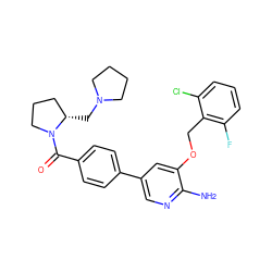 Nc1ncc(-c2ccc(C(=O)N3CCC[C@@H]3CN3CCCC3)cc2)cc1OCc1c(F)cccc1Cl ZINC000072182761