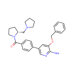 Nc1ncc(-c2ccc(C(=O)N3CCC[C@@H]3CN3CCCC3)cc2)cc1OCc1ccccc1 ZINC000072180177