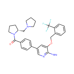 Nc1ncc(-c2ccc(C(=O)N3CCC[C@@H]3CN3CCCC3)cc2)cc1OCc1ccccc1C(F)(F)F ZINC000072183037