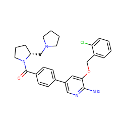 Nc1ncc(-c2ccc(C(=O)N3CCC[C@@H]3CN3CCCC3)cc2)cc1OCc1ccccc1Cl ZINC000072180075