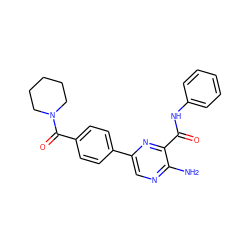 Nc1ncc(-c2ccc(C(=O)N3CCCCC3)cc2)nc1C(=O)Nc1ccccc1 ZINC000071329874