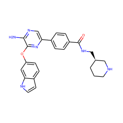 Nc1ncc(-c2ccc(C(=O)NC[C@@H]3CCCNC3)cc2)nc1Oc1ccc2cc[nH]c2c1 ZINC000045244919