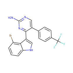 Nc1ncc(-c2ccc(C(F)(F)F)cc2)c(-c2c[nH]c3cccc(Br)c23)n1 ZINC000072109293