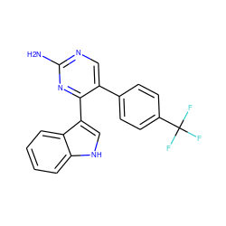 Nc1ncc(-c2ccc(C(F)(F)F)cc2)c(-c2c[nH]c3ccccc23)n1 ZINC000043020232