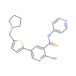 Nc1ncc(-c2ccc(CN3CCCC3)s2)cc1C(=O)Nc1ccncc1 ZINC000149997065