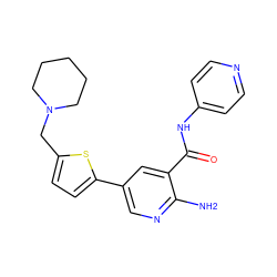 Nc1ncc(-c2ccc(CN3CCCCC3)s2)cc1C(=O)Nc1ccncc1 ZINC000150065057