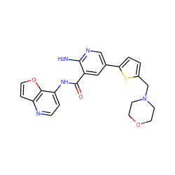 Nc1ncc(-c2ccc(CN3CCOCC3)s2)cc1C(=O)Nc1ccnc2ccoc12 ZINC000150046722