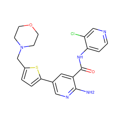 Nc1ncc(-c2ccc(CN3CCOCC3)s2)cc1C(=O)Nc1ccncc1Cl ZINC000150051699