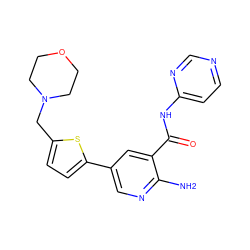 Nc1ncc(-c2ccc(CN3CCOCC3)s2)cc1C(=O)Nc1ccncn1 ZINC000149999464