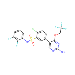 Nc1ncc(-c2ccc(Cl)c(S(=O)(=O)Nc3cccc(F)c3F)c2)c(OCC(F)(F)F)n1 ZINC000095575973