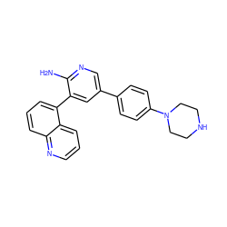 Nc1ncc(-c2ccc(N3CCNCC3)cc2)cc1-c1cccc2ncccc12 ZINC000299831530