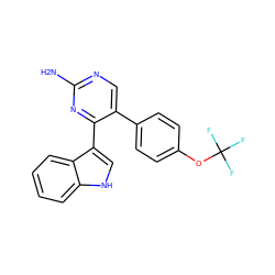 Nc1ncc(-c2ccc(OC(F)(F)F)cc2)c(-c2c[nH]c3ccccc23)n1 ZINC000043079317