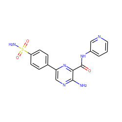 Nc1ncc(-c2ccc(S(N)(=O)=O)cc2)nc1C(=O)Nc1cccnc1 ZINC000095580196