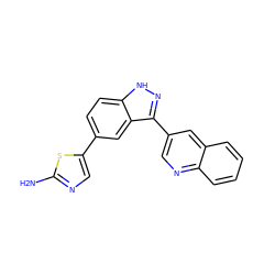 Nc1ncc(-c2ccc3[nH]nc(-c4cnc5ccccc5c4)c3c2)s1 ZINC000215992697