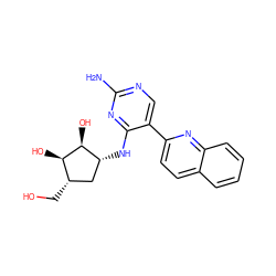 Nc1ncc(-c2ccc3ccccc3n2)c(N[C@@H]2C[C@H](CO)[C@@H](O)[C@H]2O)n1 ZINC000207492710