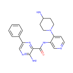 Nc1ncc(-c2ccccc2)nc1C(=O)Nc1cnccc1N1CCC(N)CC1 ZINC000203759229