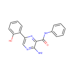 Nc1ncc(-c2ccccc2O)nc1C(=O)Nc1ccccc1 ZINC000071330429