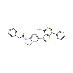 Nc1ncc(-c2cccnc2)c2scc(-c3ccc4c(c3)CCN4C(=O)Cc3ccccc3)c12 ZINC000095555484