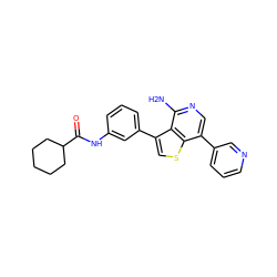 Nc1ncc(-c2cccnc2)c2scc(-c3cccc(NC(=O)C4CCCCC4)c3)c12 ZINC000060326988