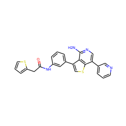 Nc1ncc(-c2cccnc2)c2scc(-c3cccc(NC(=O)Cc4cccs4)c3)c12 ZINC000060326730