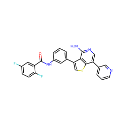 Nc1ncc(-c2cccnc2)c2scc(-c3cccc(NC(=O)c4cc(F)ccc4F)c3)c12 ZINC000060326986