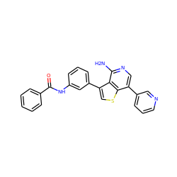 Nc1ncc(-c2cccnc2)c2scc(-c3cccc(NC(=O)c4ccccc4)c3)c12 ZINC000060326987