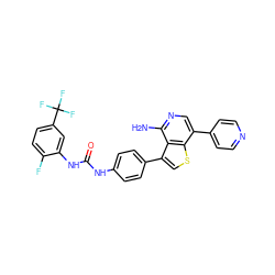 Nc1ncc(-c2ccncc2)c2scc(-c3ccc(NC(=O)Nc4cc(C(F)(F)F)ccc4F)cc3)c12 ZINC000014208911