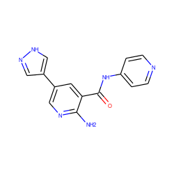 Nc1ncc(-c2cn[nH]c2)cc1C(=O)Nc1ccncc1 ZINC000149994173