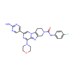 Nc1ncc(-c2cn3c4c(nc3c(N3CCOCC3)n2)CN(C(=O)Nc2ccc(F)cc2)CC4)cn1 ZINC001772570784