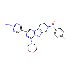 Nc1ncc(-c2cn3c4c(nc3c(N3CCOCC3)n2)CN(C(=O)c2ccc(F)cc2)CC4)cn1 ZINC000198540226