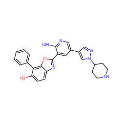 Nc1ncc(-c2cnn(C3CCNCC3)c2)cc1-c1nc2ccc(O)c(-c3ccccc3)c2o1 ZINC000084652108