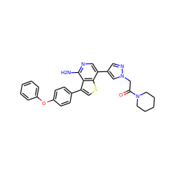 Nc1ncc(-c2cnn(CC(=O)N3CCCCC3)c2)c2scc(-c3ccc(Oc4ccccc4)cc3)c12 ZINC000473111703