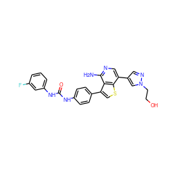 Nc1ncc(-c2cnn(CCO)c2)c2scc(-c3ccc(NC(=O)Nc4cccc(F)c4)cc3)c12 ZINC000063298074