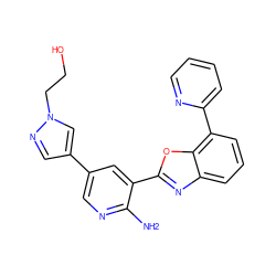 Nc1ncc(-c2cnn(CCO)c2)cc1-c1nc2cccc(-c3ccccn3)c2o1 ZINC000084653800