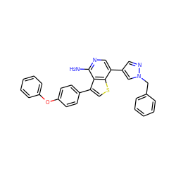 Nc1ncc(-c2cnn(Cc3ccccc3)c2)c2scc(-c3ccc(Oc4ccccc4)cc3)c12 ZINC000473108567