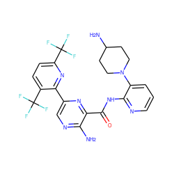 Nc1ncc(-c2nc(C(F)(F)F)ccc2C(F)(F)F)nc1C(=O)Nc1ncccc1N1CCC(N)CC1 ZINC001772600695