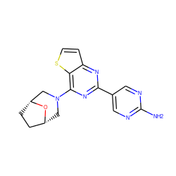 Nc1ncc(-c2nc(N3C[C@@H]4CC[C@H](C3)O4)c3sccc3n2)cn1 ZINC000045385750