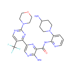 Nc1ncc(-c2nc(N3CCOCC3)ncc2C(F)(F)F)nc1C(=O)Nc1ncccc1N1CCC(N)CC1 ZINC001772652825