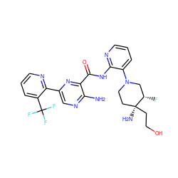 Nc1ncc(-c2ncccc2C(F)(F)F)nc1C(=O)Nc1ncccc1N1CC[C@](N)(CCO)[C@@H](F)C1 ZINC001772623005