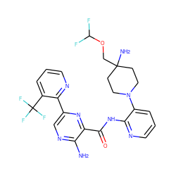 Nc1ncc(-c2ncccc2C(F)(F)F)nc1C(=O)Nc1ncccc1N1CCC(N)(COC(F)F)CC1 ZINC001772578173