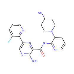 Nc1ncc(-c2ncccc2F)nc1C(=O)Nc1ncccc1N1CCC(N)CC1 ZINC001772588662