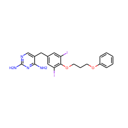 Nc1ncc(Cc2cc(I)c(OCCCOc3ccccc3)c(I)c2)c(N)n1 ZINC000027181662