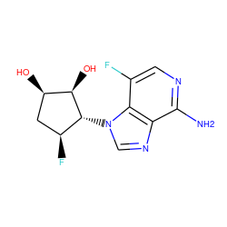 Nc1ncc(F)c2c1ncn2[C@@H]1[C@@H](F)C[C@@H](O)[C@H]1O ZINC000117809945